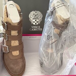 Vince Camuto Tan Ankle Boots with Silver Buckles